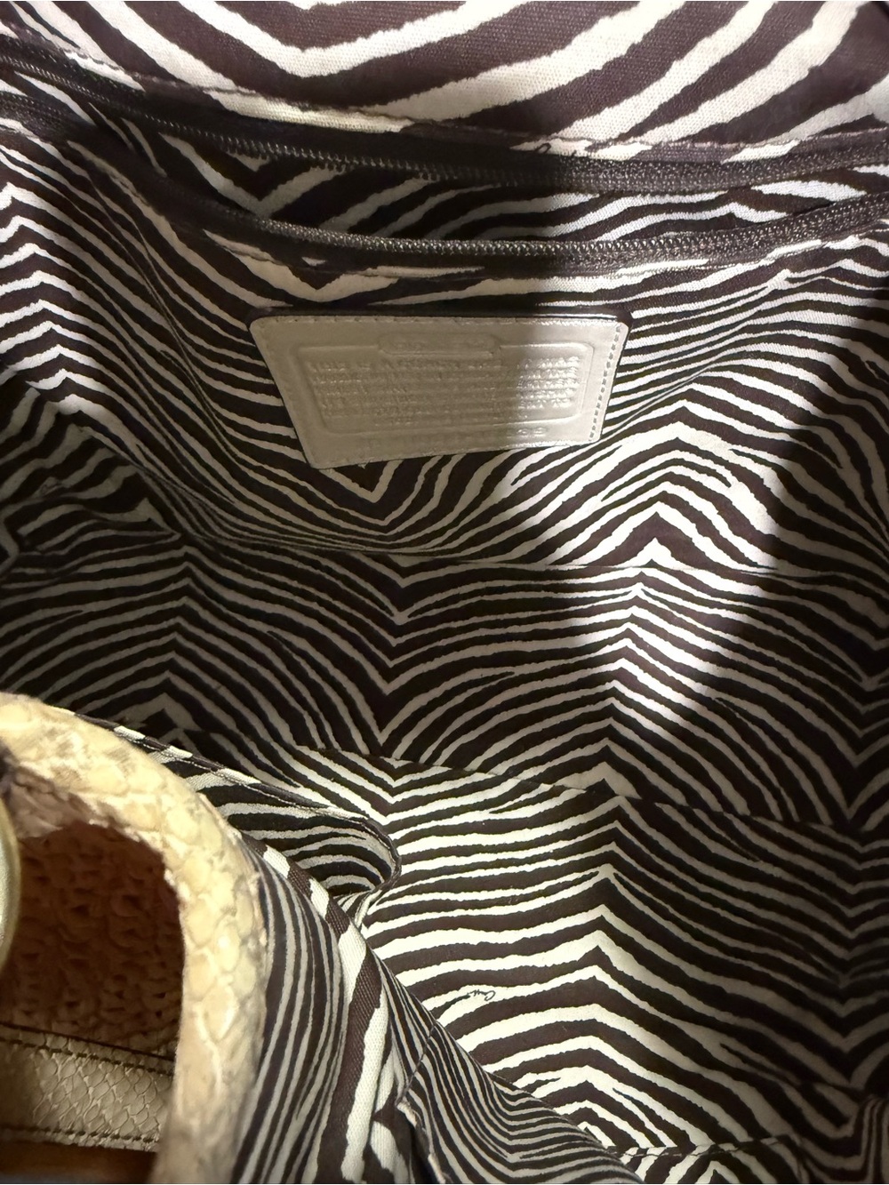Coach Beige Woven Straw Tote with Snake-Print Trim - Picture 5 of 5